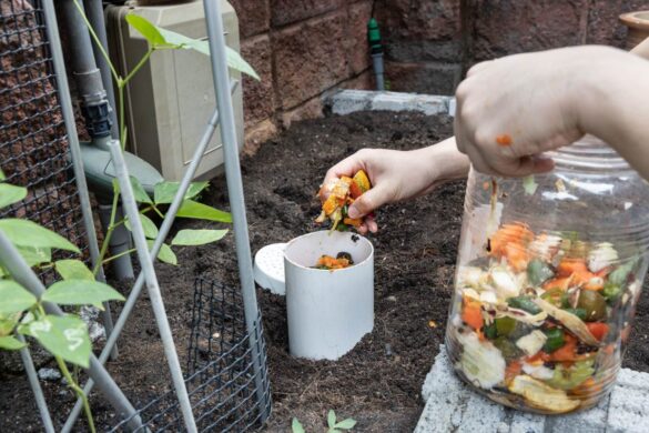 Une personne faisant un compostage avec des déchets alimentaires